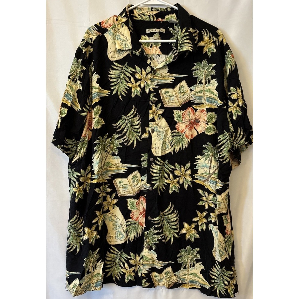 Batik Bay Shirt Black Hawaiian Button Front Rayon Soft Lightweight Mens Size 3XL